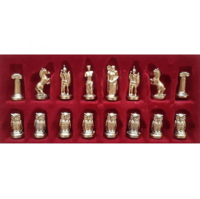 Šachy kovové Grécka sova- modrá