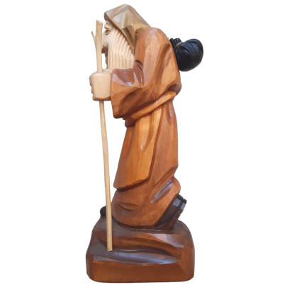 Drevená dekorácia Baba Jaga s batôžtekom