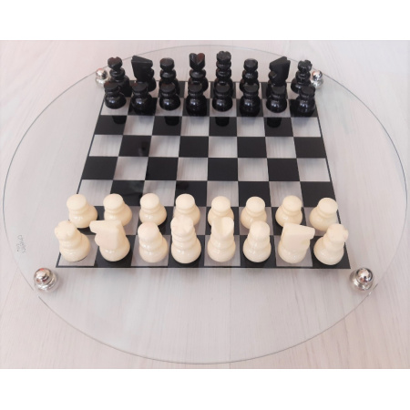 Šachy alabastrové so sklenenou šachovnicou 42 cm
