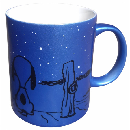 Snoopy hrnček 300 ml modrý kovový efekt