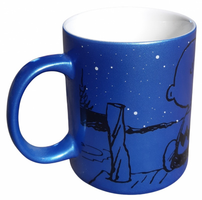 Snoopy hrnček 300 ml modrý kovový efekt