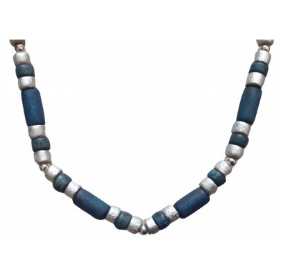 Náhrdelník drevo/kov modrý mix