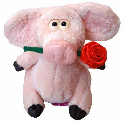 Plyšové prasa 8 cm s ružou