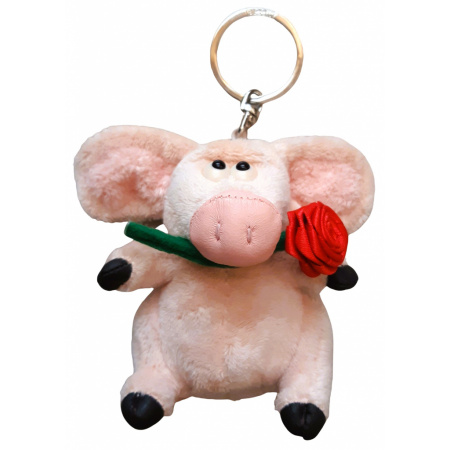 Plyšová kľúčenka 8 cm prasa s ružou