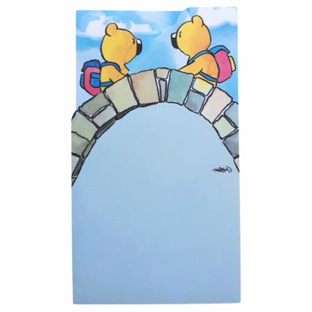 Blok s výrezom medveď Bono na moste