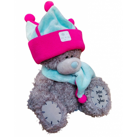 Plyšový medveď 23 cm s čiapkou a šálom