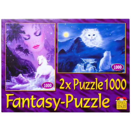 2x1000 ks puzzle Fantasy Žena a kôň, Mačka