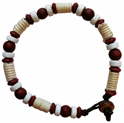 Náramok mix drevené korálky, priadza