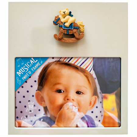 Fotorámik hudobný 15x10 cm s figúrkou Medveď na hojdacom koníkovi