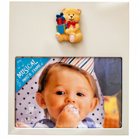 Fotorámik hudobný 15x10 cm s figúrkou Medveď s darčekmi